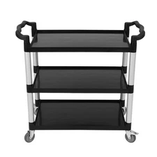 Utility Service Cart 3 Shelf, Plastic Heavy Duty 3-Tier Utility Bus Cart with...