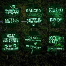 6 Pcs Halloween Decorations Glow in Dark Yard Sign Fluorescence Scary Hallowe...