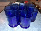 8 Vintage Anchor Hocking Essex 10-sided Cobalt Blue Lowball Glasses, Clean!