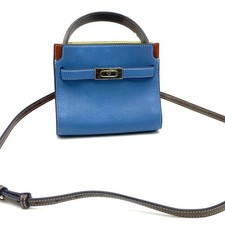 Auth Tory Burch Lee Radziwill Petite 2Way Satchel Shoulder Bag Blue Excellent