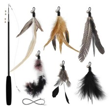 Interactive Cat Feather Toy Set - Retractable Teaser Wand with 6 Pcs Feather ...