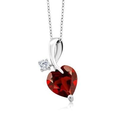 2.85 Ct Heart Shape Red Garnet E-F Lab Grown Diamond 925 Sterling Silver Pendant
