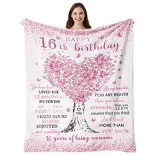 Sweet 16th Birthday Decorations Bed Sofa Throw Blanket Girls Gift 40x50 Inch