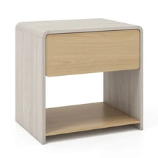 2-Tier Sofa Side Bedside Table Modern Style Nightstand w/ Drawer & Open Shelf