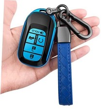 for Honda Key fob Cover with Leather Keychain Soft TPU Full 5 Buttons Blue