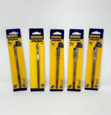 * IRWIN * SPEEDBOR SPADE BIT ' 5/16''(x2), 7/16''(x2), 9/16'' ' (LOT OF 5)