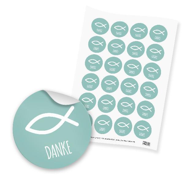 Itenga 24 Sticker Fisch Danke Geschenk Kommunion Konfirmation Taufe TüRkis Junge-image