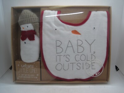 New in Package Baby Bib and Squeaker Toy, Baby It's Cold Outside, Christmas