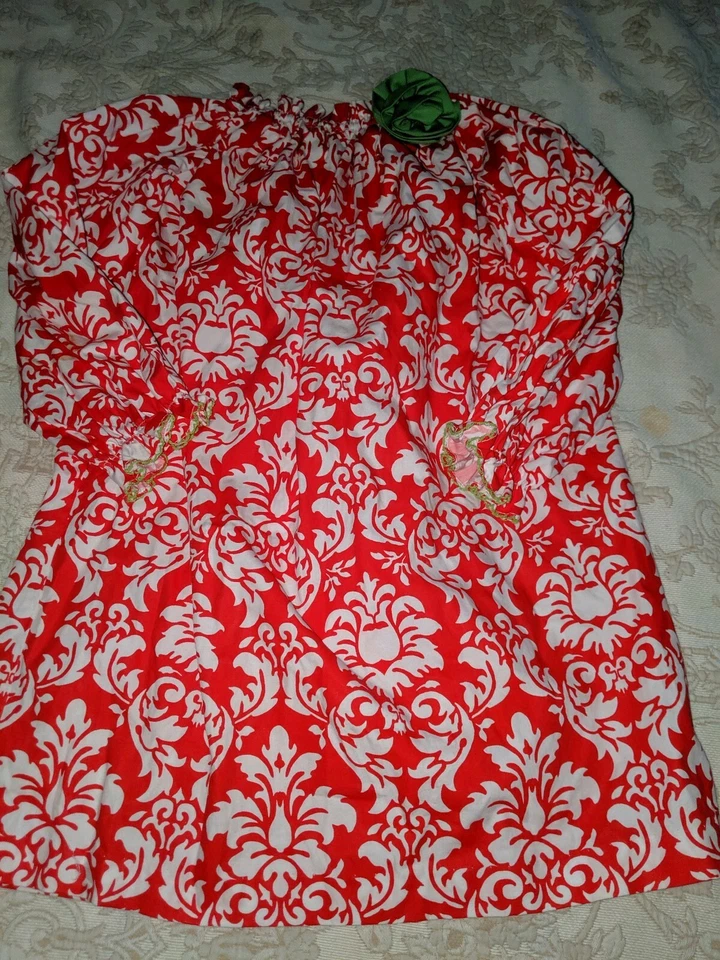 Le Za Me Girls talla Vestido floral rojo y verde 4. Hermoso, clásico Foto 3 de 4