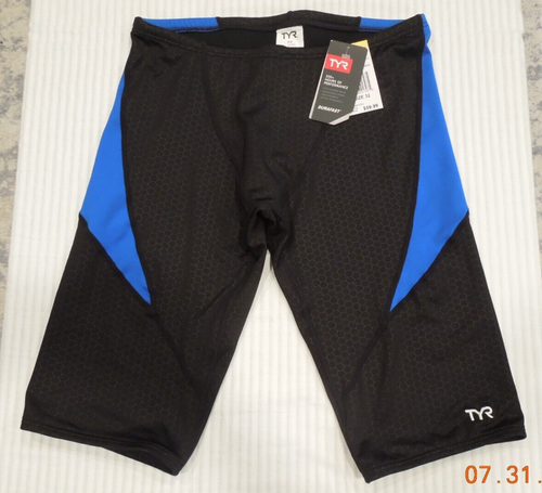 TYR Men's Hexa Curve Splice Jammer Swimwear - 2024 Black Blue Size 32 NWT - Picture 2 of 6