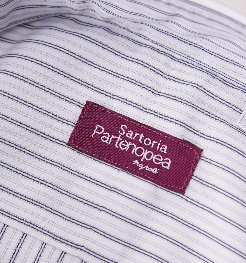 Новый с Ярлыками $375 SARTORIA PARTENOPEA серый бледно-синий полоски хлопковая рубашка тонкий 16 x 35 - Изображение 3 из 3