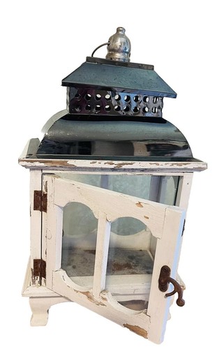 Wooden & Metal Lantern Glass Sides, Shabby Chic/farmhouse/rustic Style. - Picture 7 of 7