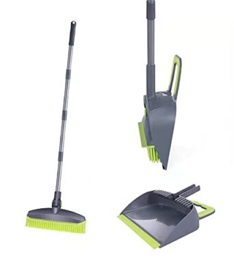 Adjustable Rubber Push Broom And Dustpan Setself Cleaning Indoor Outdoor Angle B