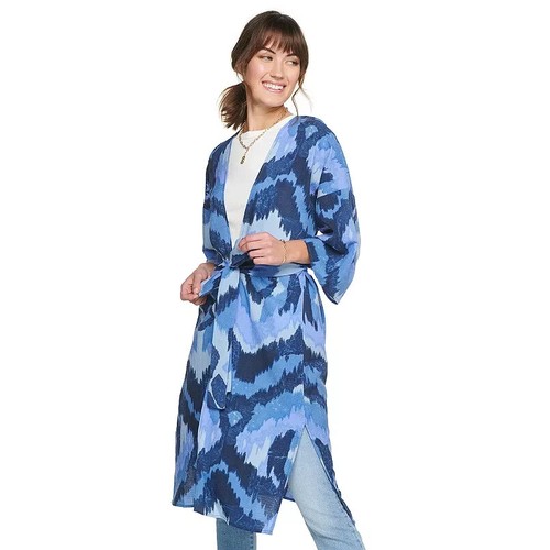 Sonoma Goods For Life Womens Blue Ikat Belted Kimono Jacket One Size NWT