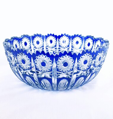 Exquisite Val Saint-Lambert Cut Crystal Blue to Clear bowl early 1900', 9 inches