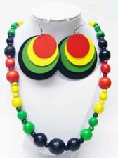Round Multi Color/Size Wood Bead Necklace/Earrings Set