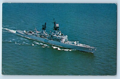 Bath Maine ME Postcard USS Belknap DLG-26 Guided Missile Frigate c1964 Vintage