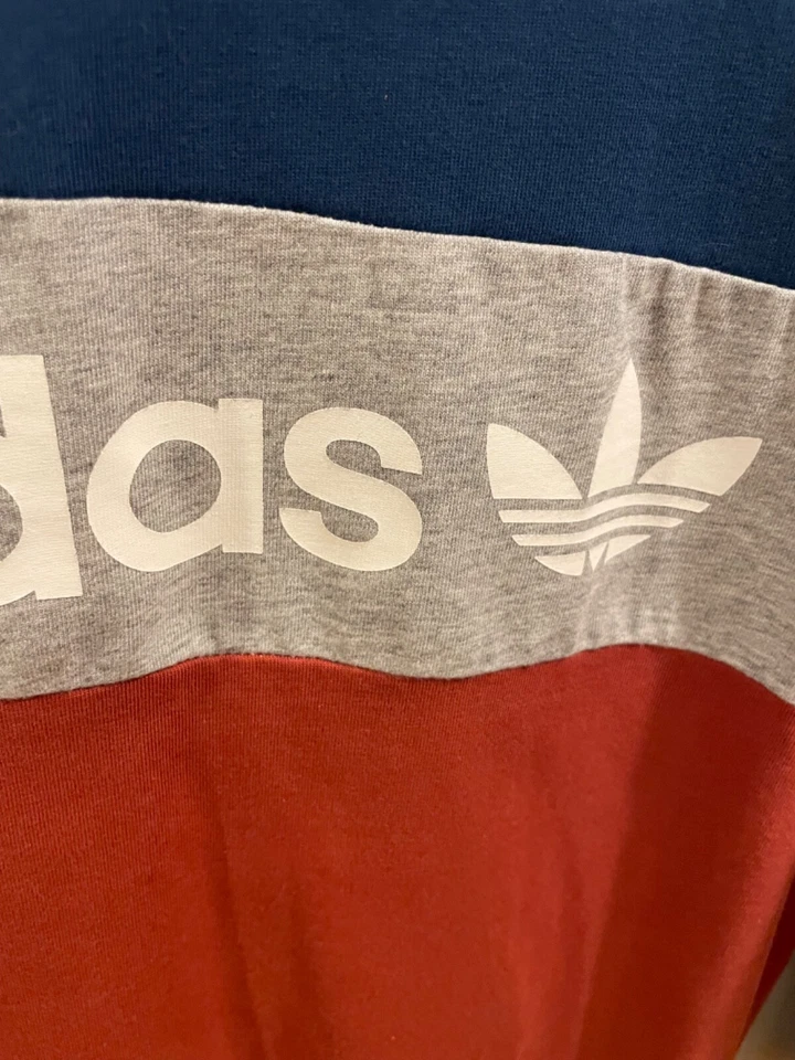 Men's Adidas 3-Stripes Long Sleeve Rugby Blue Red Grey Polo Shirt Men’s  Sz S - Image 4 of 4