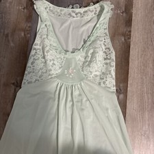 VTG 60  s Pale Green Lingerie Nightgown Long Lace Detail Size Small
