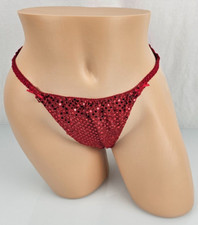 Vintage Red Sequin String Bikini Panties Nylon 80s Sparkle Sissy M 6