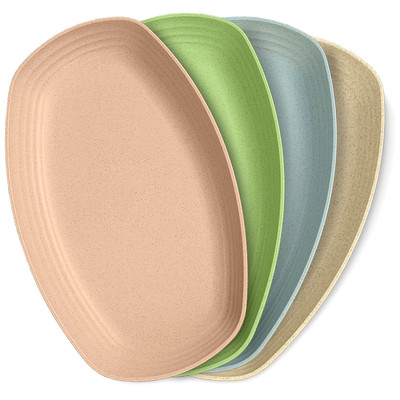 4 Pcs Wheat Straw Dinnerware Sets - 11  Food-Grade Oval Plates with Smooth Round