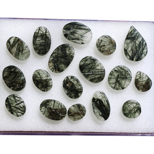17 Pcs Natural Green Rutile Quartz Hi-Grade 8.8mm-17.4mm Cabochon Gemstones Lot - Picture 8 of 11