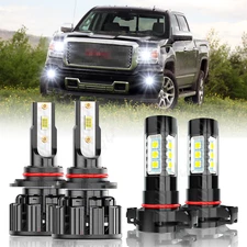 For GMC Sierra 1500 2500 2014 2015 LED Headlight + Fog Light Bulbs White Combo