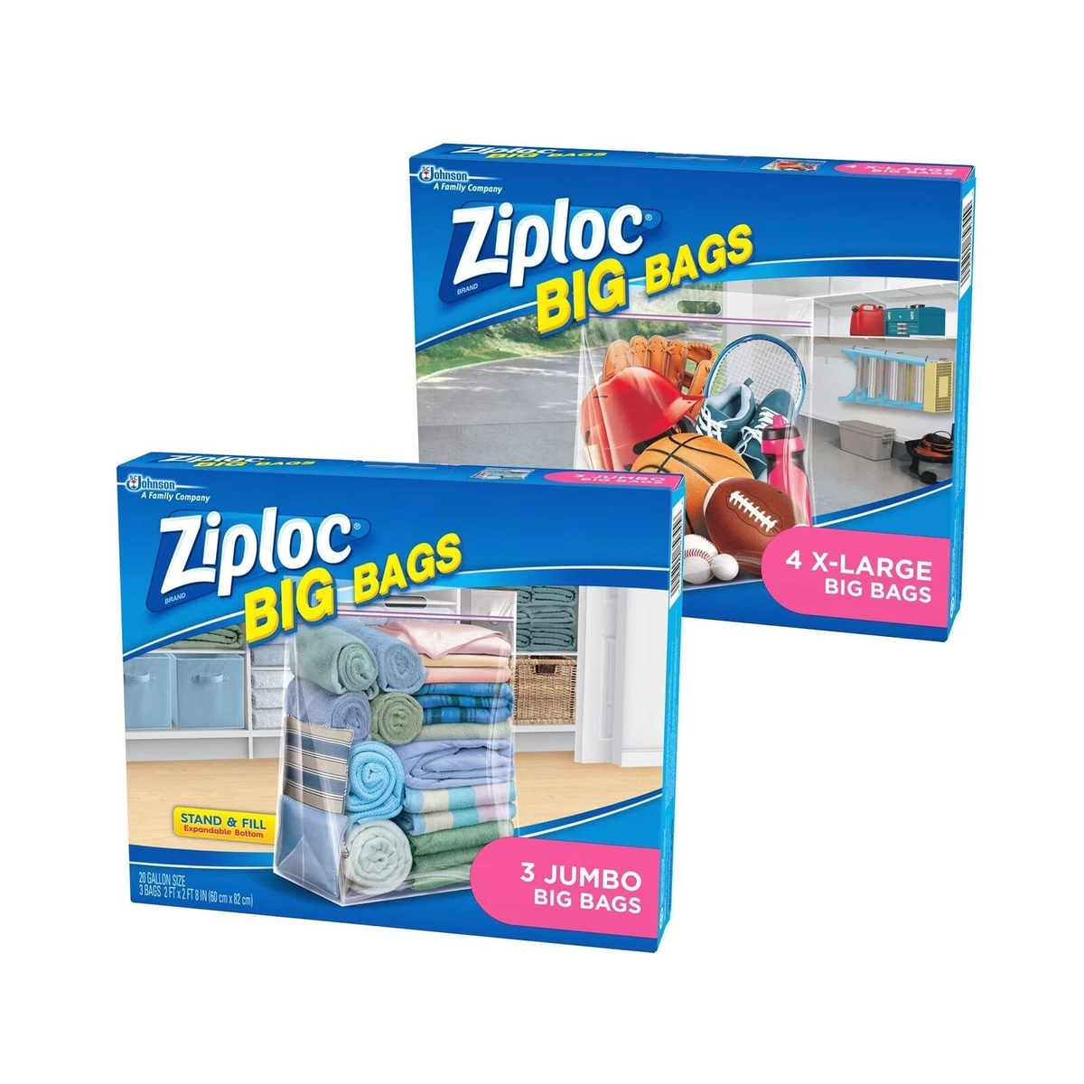 Ziploc Storage Bags, Protects from Moisture, Clear, 4 XL & 3 Jumbo