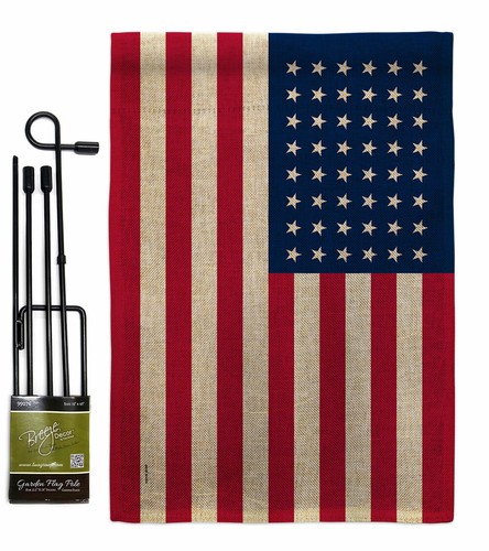 United States 1912-1959 Burlap Garden Flag Americana Old Glory Yard House Banner - Picture 7 of 19