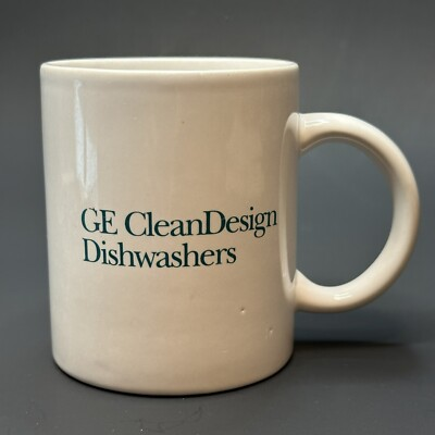 #ad GE General Electric Clean Design Dishwashers White amp; Blue Mug Cup Advertising $12.95