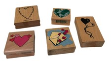 Lot Of 5 Heart Stamps Valentine s Day Rubber Wooden Wood Stamp Various Brands
