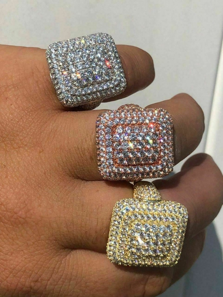 Solid 925 Silver Men's Hip Hop Rapper Big CZ Pinky RING 14k Gold & Rose Plated Solid 925 Silver Men's Hip Hop Rapper Big CZ Pinky RING 14k Gold & Rose Plated