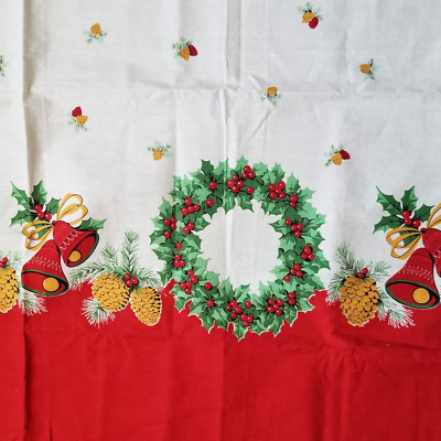 Christmas Fabric Remnant Wreath Bell Red White Cotton Sewing Holiday Material