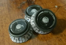 3 Guitar Speed Grip Top Hat Knobs... Silver Flake/Black...  JAT C.G.P 