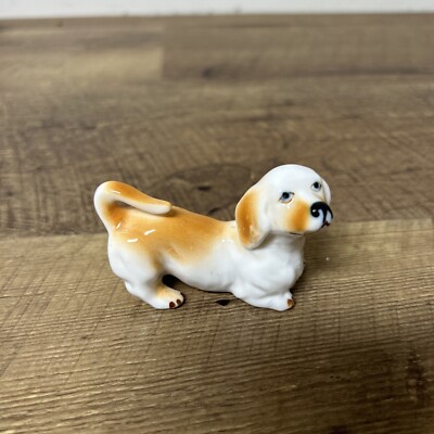 Vintage Miniature Beagle Dog Bone China Figurine 3” Cutie (Z)