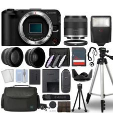Canon EOS R50 V Mirrorless Camera Body + 3 Lens Kit 14-30mm + 32GB+ Flash & More