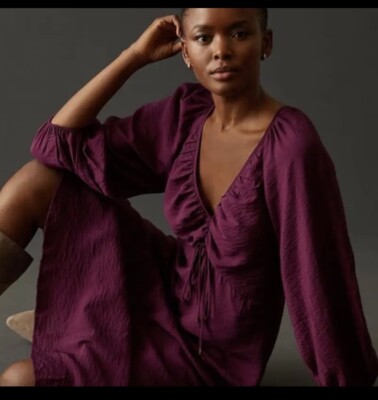Anthropologie MAEVE Deep-V Neck Ruched Midi Dress- size 6 | eBay