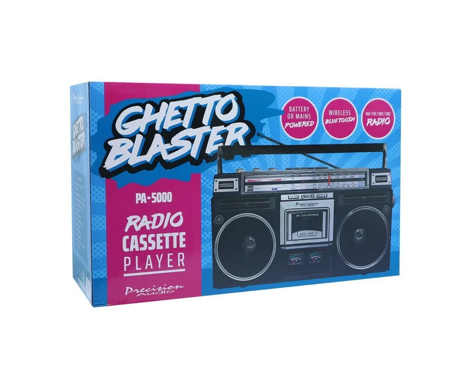 Portable Boombox Bluetooth Cassette Player AM/FM Radio Retro Black PA-5000 - image 4 of 4