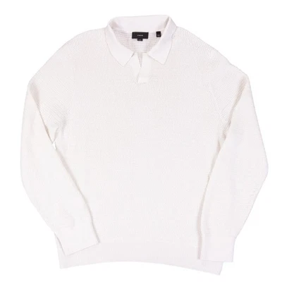 Vince Polo Sweater Mens XL Cream White Cotton Cashmere Cable Knit Long Sleeve