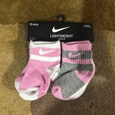 NIKE Girls Socks Baby Infant Ankle Lightweight 6 Pair Size 6-12 Months