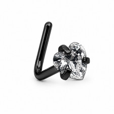 Piercing ipoallergenico Heart CZ Nose Stud 20G 0,8 mm G23 Black Titanium L Bend
