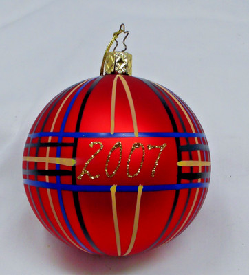 2007 Inge Germany Annual Blown Glass Plaid 3'' Ball Christmas Ornament