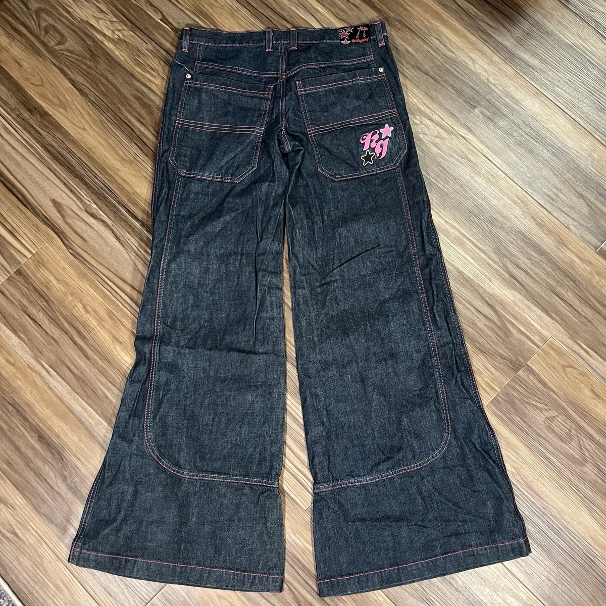Vintage Kik Girl Women’s Pants Size 11 Black Wide Leg Flared Kik Wear Y2K Rave View 6