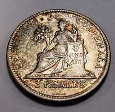 1898 Guatemala 2 Reales Silver .1664 oz ASW - KM167 - AU Rainbow Toning - Q2344