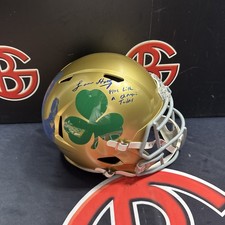 Lou Holtz Autographed Notre Dame Football Replica Helmet Handprint Steiner