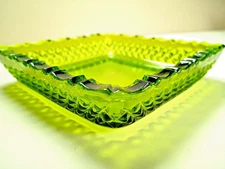 Vtg Green Square Dish 5”x5 ” SawTooth Edges Diamond Shapes on Sides