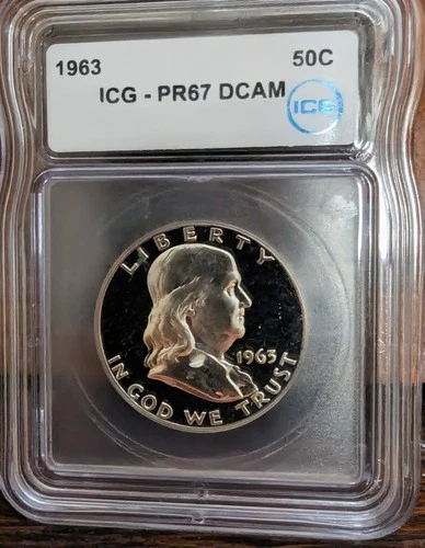 1963 PROOF FRANKLIN HALF DOLLAR ICG PR67 DCAM, SOLID CAMEO. LOOK AT THE PICTURES