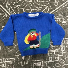 Vintage The Eagle's Eye Sweater Kids 4T Blue Hiking Bear Graphic Knit 80s