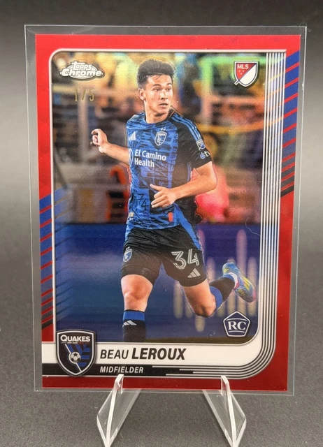 2025 Topps Chrome MLS Beau Leroux RC True Red Refractor /5 #120 Quakes