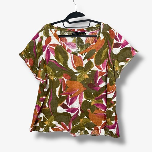 Tahari Linen Knit Top Womens 2X Abstract Floral Casual Bohemian Beachy